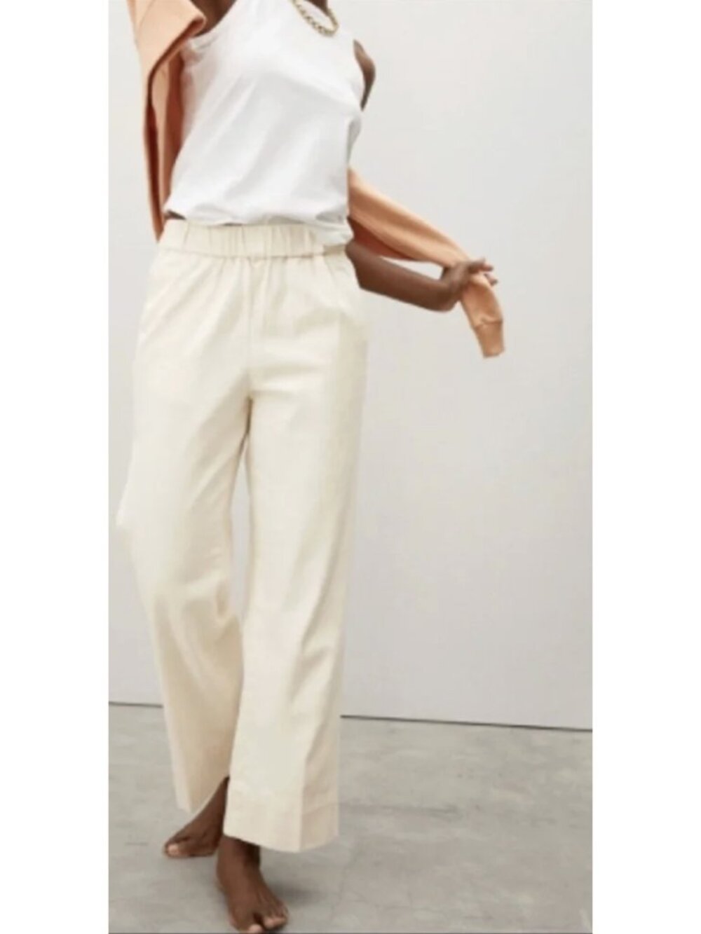 EVERLANE The Easy Pant in Cream Medium Minimalist Utility Cotton Neutral Pull On